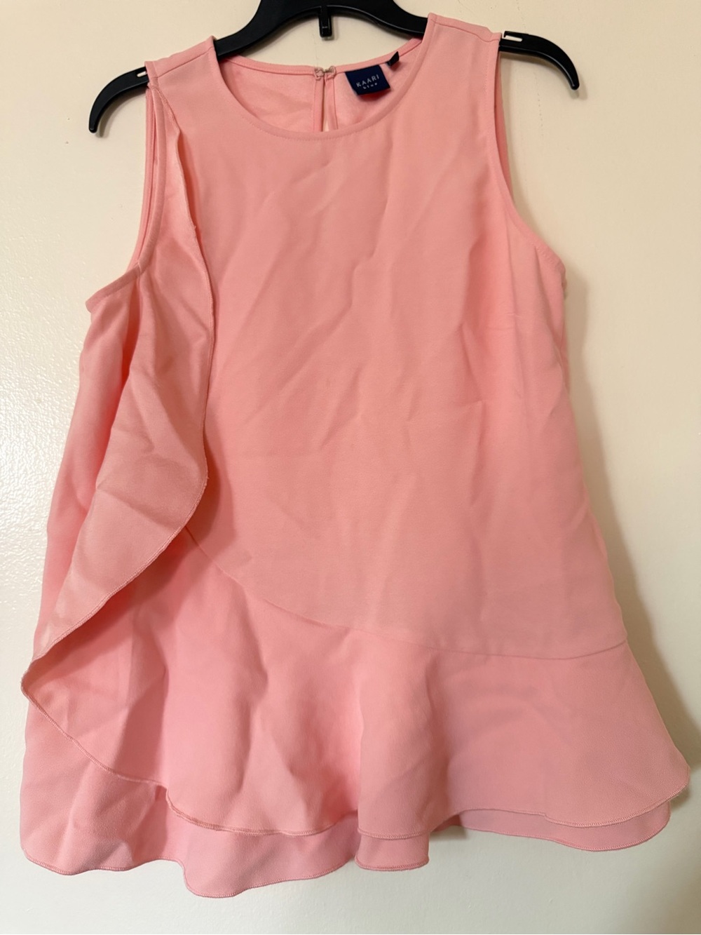 *BRAND NEW* Kaari Blue Women’s Office Sleeveless Baby Pink Ruffle Flare Hem Top
